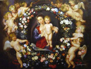Peter Paul Rubens, Madonna In Floral Wreath, Painting on canvas