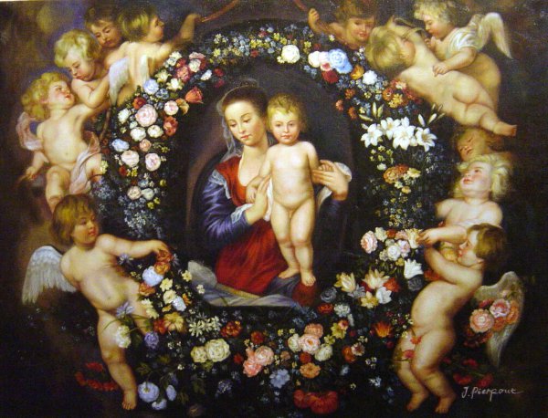 Madonna In Floral Wreath. The painting by Peter Paul Rubens