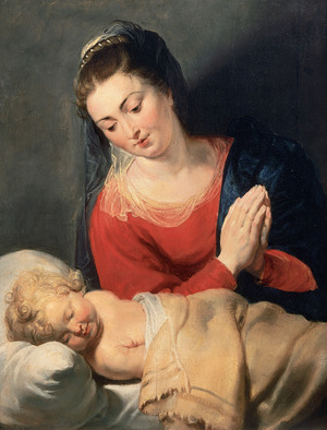 Mary in Adoration Before the Sleeping Child Jesus