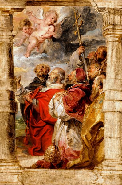 The Princes of the Church Adoring the Eucharist. The painting by Peter Paul Rubens