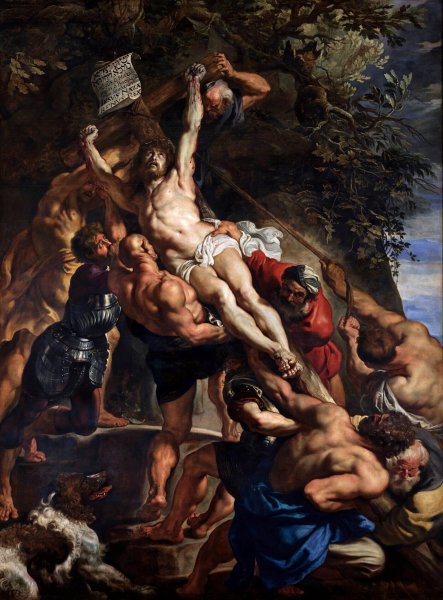 The Raising of the Cross. The painting by Peter Paul Rubens