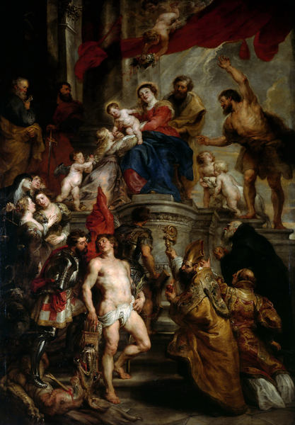 Virgin and Child Enthroned with Saints. The painting by Peter Paul Rubens
