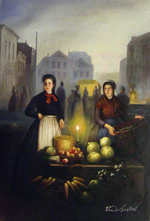 Famous paintings of Street Scenes: A Market Stall By Moonlight