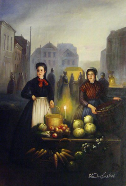 A Market Stall By Moonlight. The painting by Petrus Van Schendel