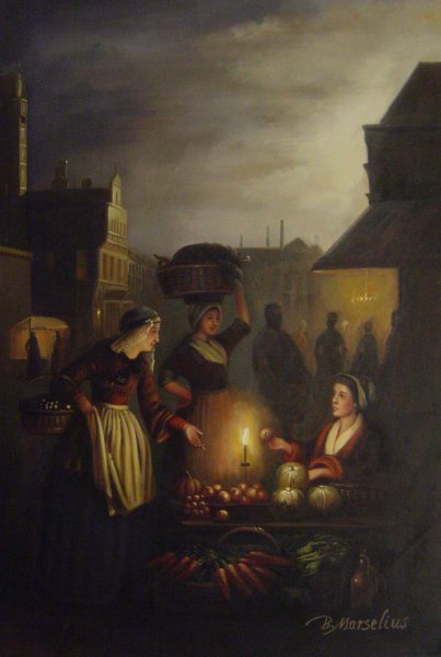 The Night Market. The painting by Petrus Van Schendel