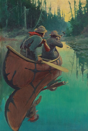 Philip R. Goodwin, Hunters In A Canoe, Painting on canvas