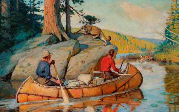 In the Canoe. The painting by Philip R. Goodwin