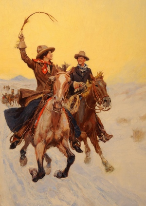 Philip R. Goodwin, The Cowgirl Takes the Lead, Painting on canvas