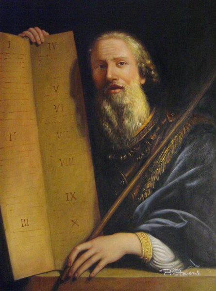 Moses With The Ten Commandments. The painting by Phillipe De Champaigne