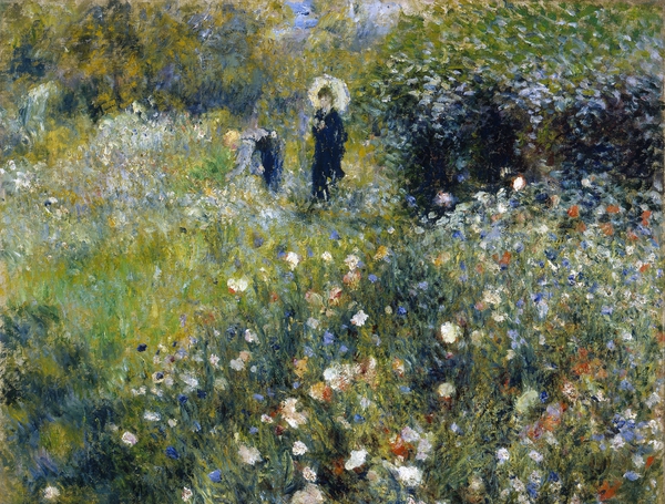 A Woman With A Parasol In A Garden. The painting by Pierre-Auguste Renoir