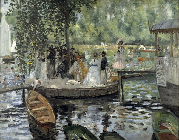 At La Grenouillere. The painting by Pierre-Auguste Renoir