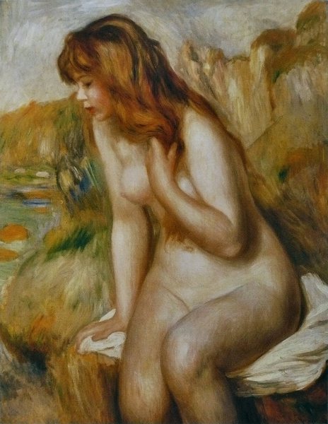 Bather on a Rock. The painting by Pierre-Auguste Renoir