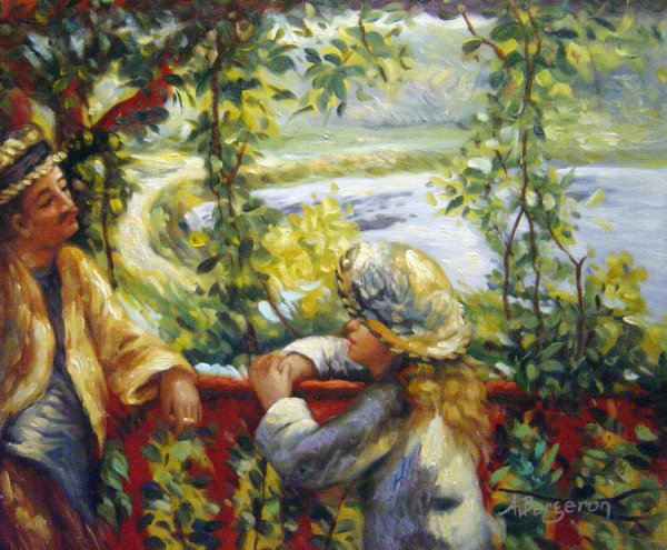 By The Lake. The painting by Pierre-Auguste Renoir