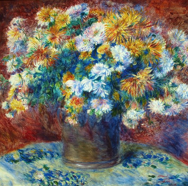 Chrysanthemums. The painting by Pierre-Auguste Renoir
