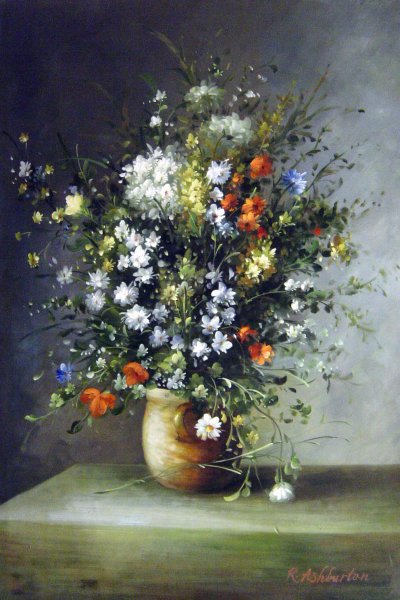 Flowers In A Vase. The painting by Pierre-Auguste Renoir