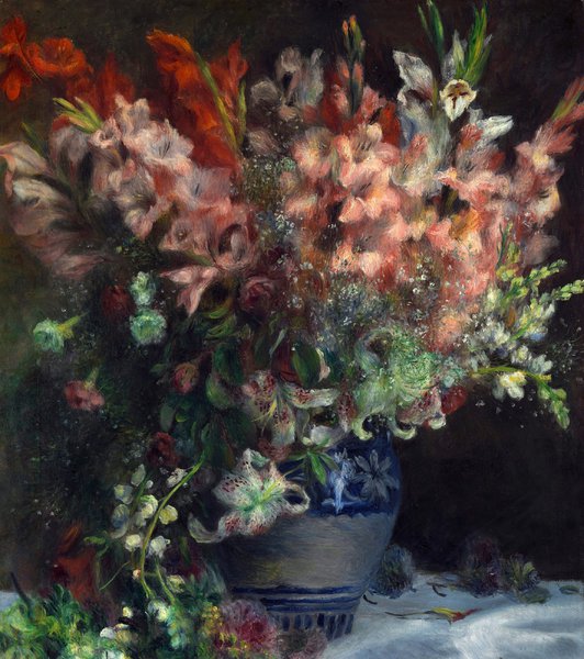 Gladioli in a Vase. The painting by Pierre-Auguste Renoir