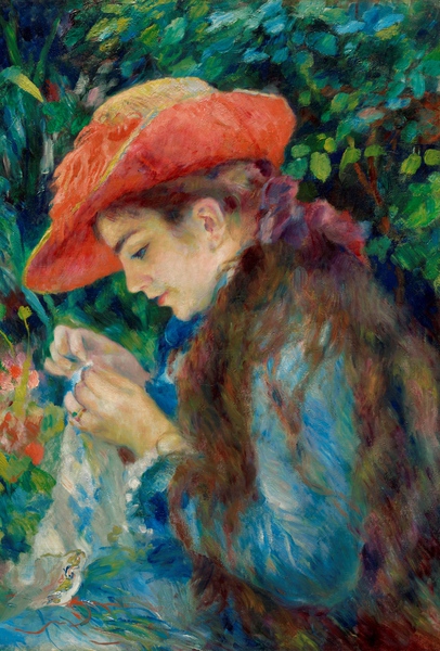 Marie-Therese Durand-Ruel Sewing. The painting by Pierre-Auguste Renoir