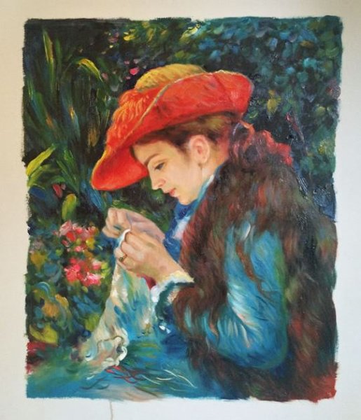 Marie-Therese Durand-Ruel Sewing. The painting by Pierre-Auguste Renoir