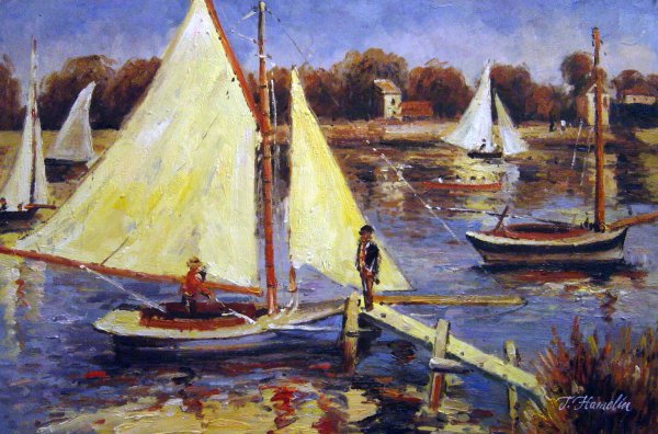 Sailboats At Argentuil. The painting by Pierre-Auguste Renoir