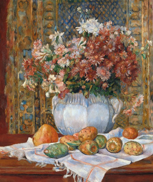 A Still Life with Flowers and Pears. The painting by Pierre-Auguste Renoir