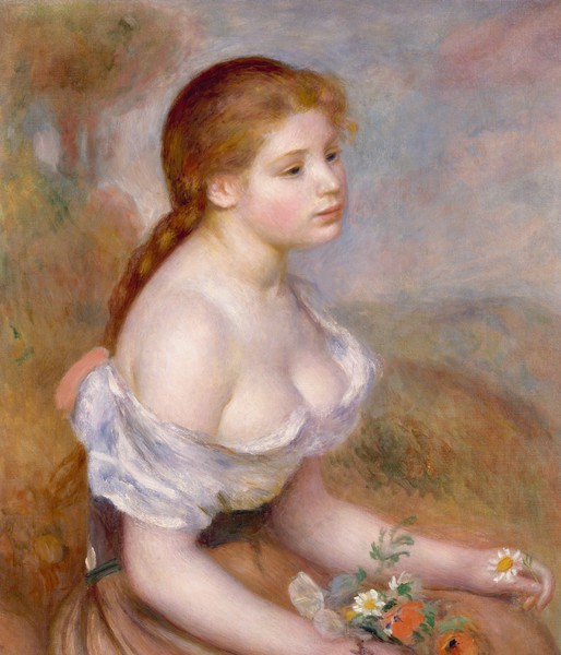 The Young Girl with Daisies. The painting by Pierre-Auguste Renoir