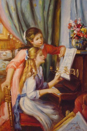 Two Young Girls At The Piano Art Reproduction