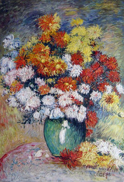 Vase Of Chrysanthemums. The painting by Pierre-Auguste Renoir