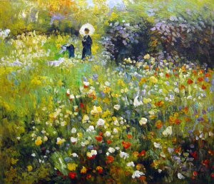 Woman With A Parasol In A Garden, Pierre-Auguste Renoir, Art Paintings