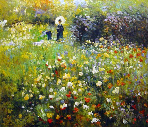 Woman With A Parasol In A Garden. The painting by Pierre-Auguste Renoir