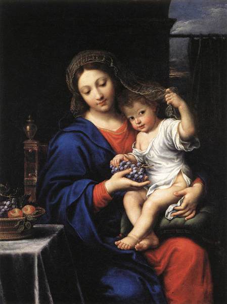 A Virgin of the Grapes. The painting by Pierre Mignard