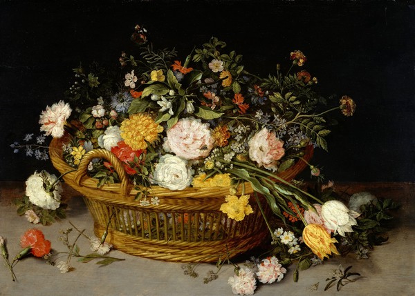 Basket of Flowers. The painting by Pieter Bruegel the Younger
