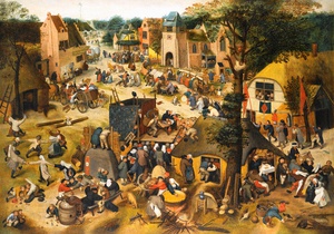 Pieter the Elder Bruegel, Performance of the Farce een Cluyte van Playerwater at a Village Kermesse, Painting on canvas