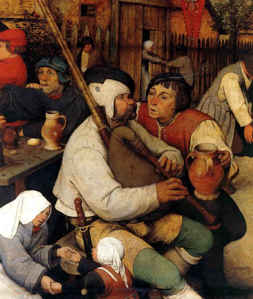 The Peasant Dance, Detail Bagpipe. The painting by Pieter the Elder Bruegel