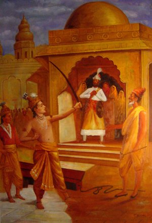 Raja Ravi Varma, Sri Rama Breaking The Bow, Painting on canvas