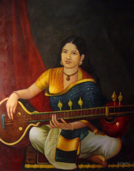 Young Girl With A Veena. The painting by Raja Ravi Varma