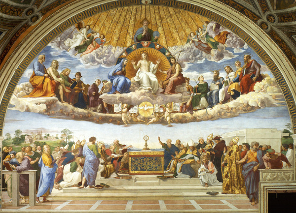 Disputation of Holy Sacrament. The painting by Raphael 