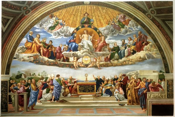 Disputation of Holy Sacrament. The painting by Raphael 