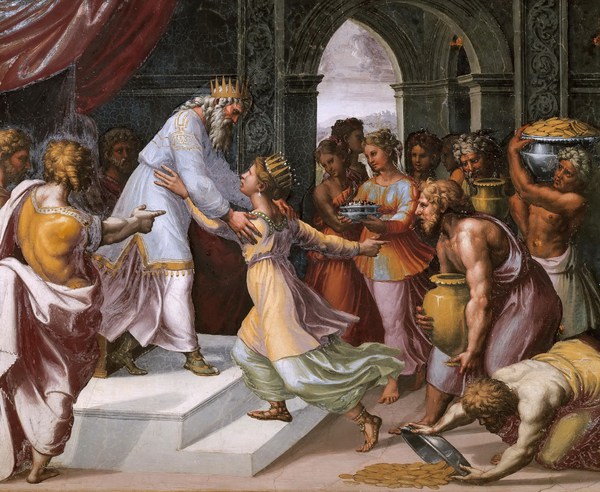 Solomon and the Queen of Sheba. The painting by Raphael 