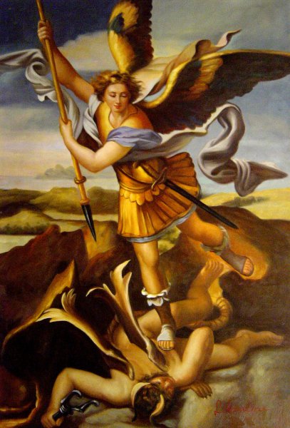 St. Michael Overwhelming The Demon. The painting by Raphael 