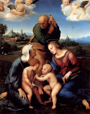 Raphael , The Holy Family with Saints Elizabeth and John, Painting on canvas