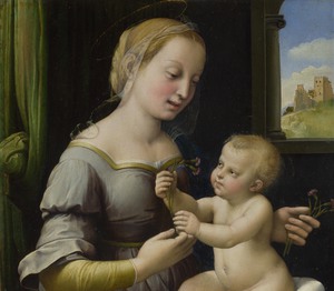 Raphael , The Madonna of the Pinks, Painting on canvas