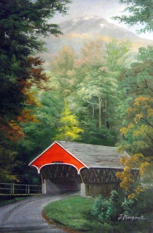 Our Originals, Red Covered Bridge In The Country, Painting on canvas