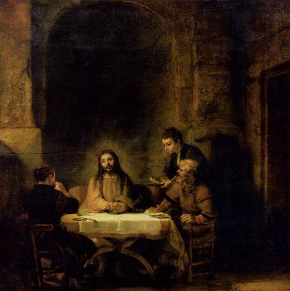 A Supper at Emmaus. The painting by Rembrandt van Rijn