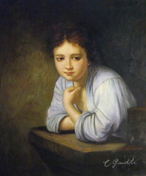 Rembrandt van Rijn, A Young Girl Leaning On A Window, Painting on canvas