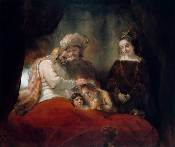 Blessing the Children of Joseph. The painting by Rembrandt van Rijn