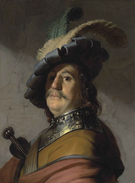 Bust with a Gorget and Plumed Hat. The painting by Rembrandt van Rijn