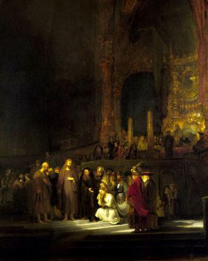 Rembrandt van Rijn, Christ and the Woman Taken in Adultery, Painting on canvas