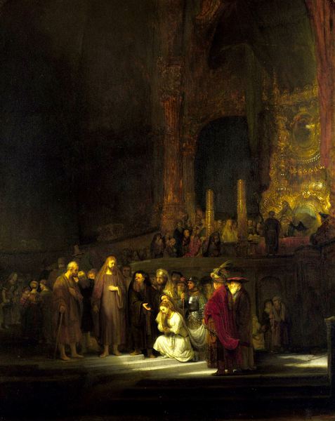 Christ and the Woman Taken in Adultery. The painting by Rembrandt van Rijn