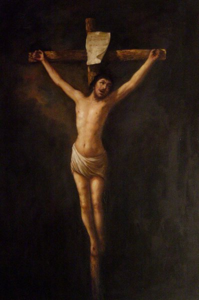 Christ On The Cross. The painting by Rembrandt van Rijn