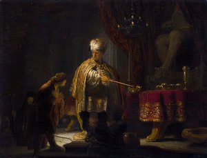 Rembrandt van Rijn, Daniel and Cyrus before the Idol Bel, Painting on canvas